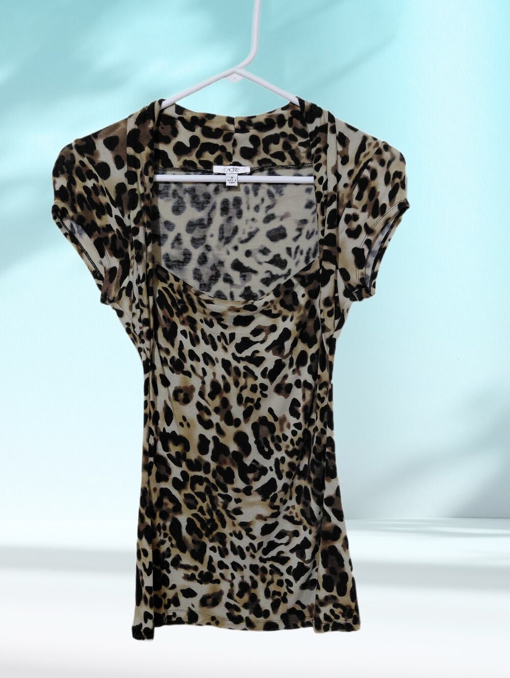Animalcore Cache Size S Leopard Print Scoop Neck Women's Top - Brown/Black/Gray